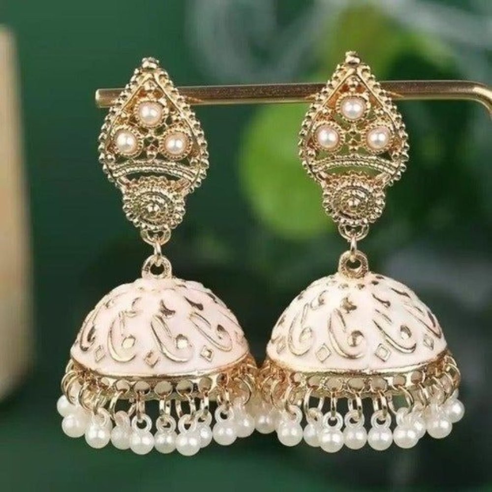Bohemian Chandelier earrings gold Victorian antique cream ivory boho